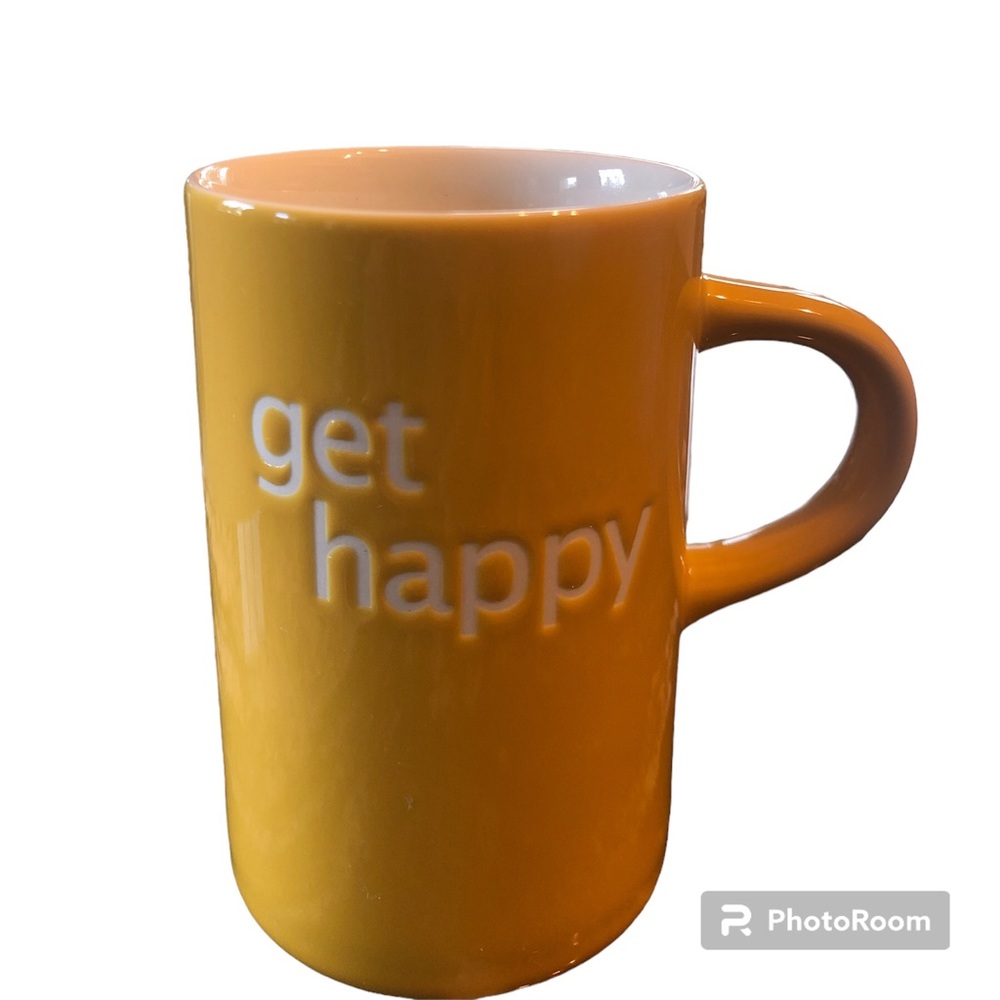 😻Cute The Republic of Tea yellow “get happy” mug